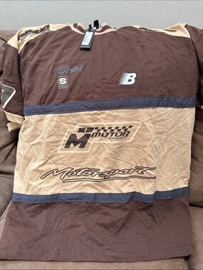 BooHooMan New Balance Brown and Tan Motorsport Graphic Tee